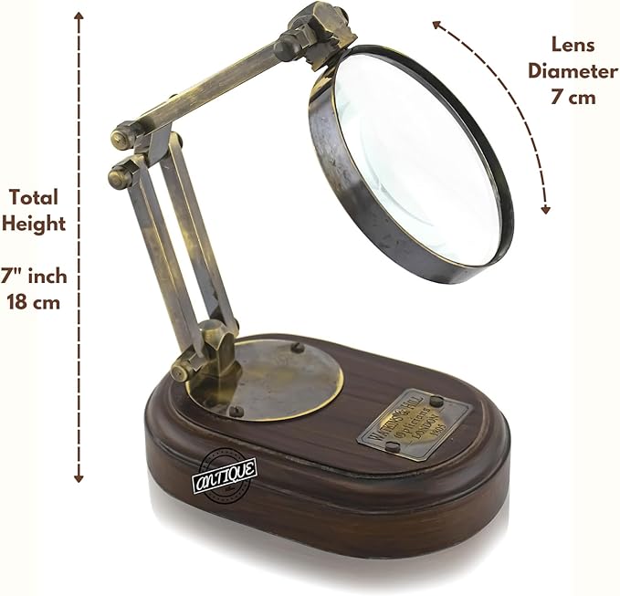 Brass Magnifying Glass with Wooden Stand Vintage Antique Magnifier Reading Lens(Desktop Accessory)(Office/School Gifts)