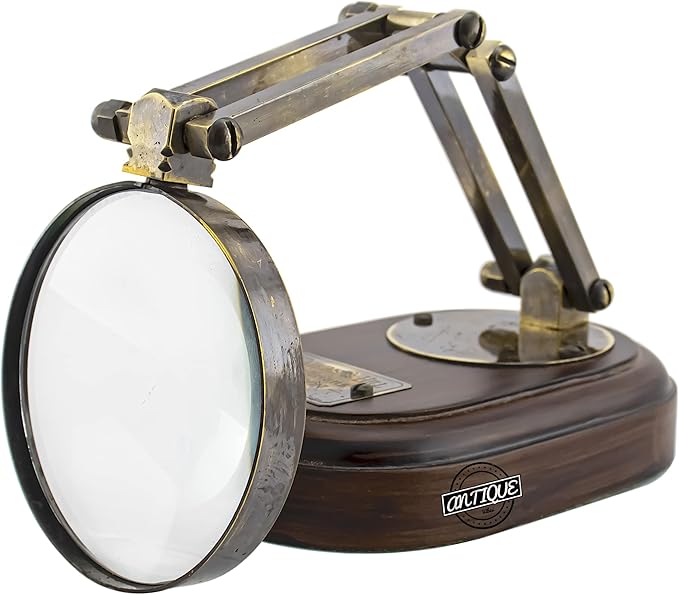 Brass Magnifying Glass with Wooden Stand Vintage Antique Magnifier Reading Lens(Desktop Accessory)(Office/School Gifts)