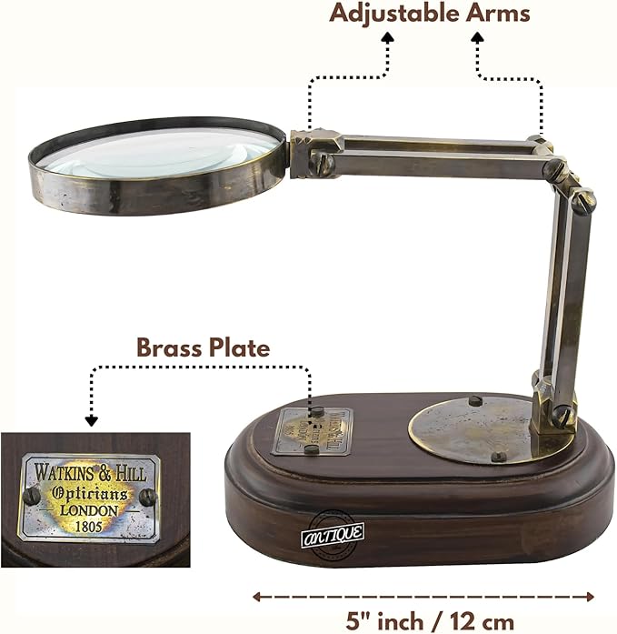 Brass Magnifying Glass with Wooden Stand Vintage Antique Magnifier Reading Lens(Desktop Accessory)(Office/School Gifts)