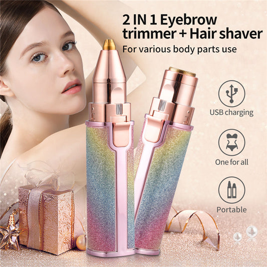 2 in 1 Rechargeable Eyebrow Trimmer - Painless Precision Hair Remover